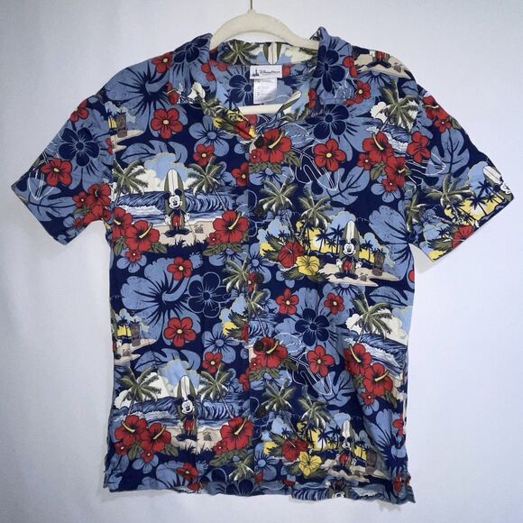 Disney Parks Kids Mickey Mouse Aloha Surf Hawaiian Button Down Shirt Size XL - Picture 1 of 10